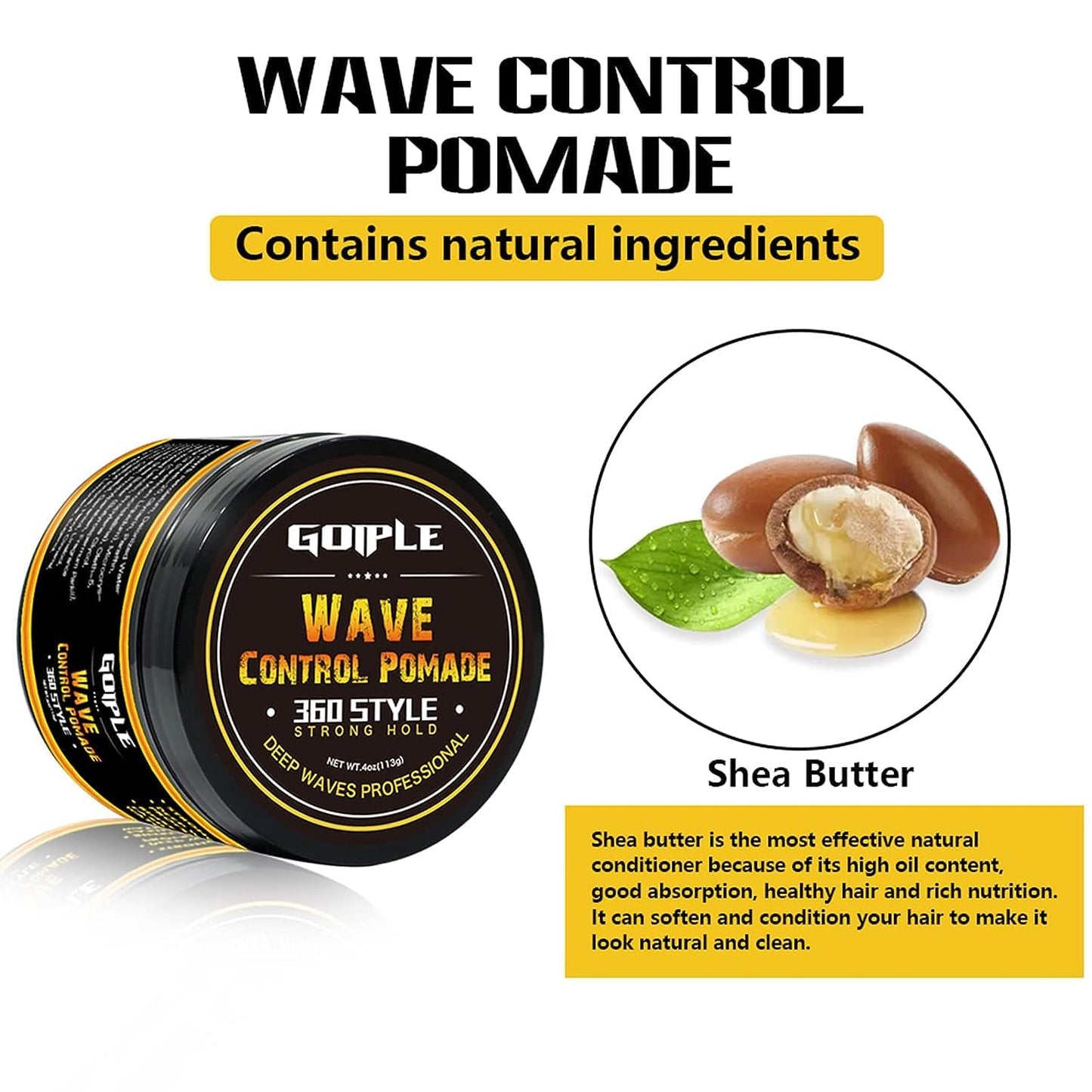 Wave Butter 360 Wave Grease for Men, Wave Pomade for Layered Waves, Moisture, Control and Silky Shine -All Natural Wave Cream, Natural Wave Butter Cream with Shea Butter and Beeswax for Wolfing Kit