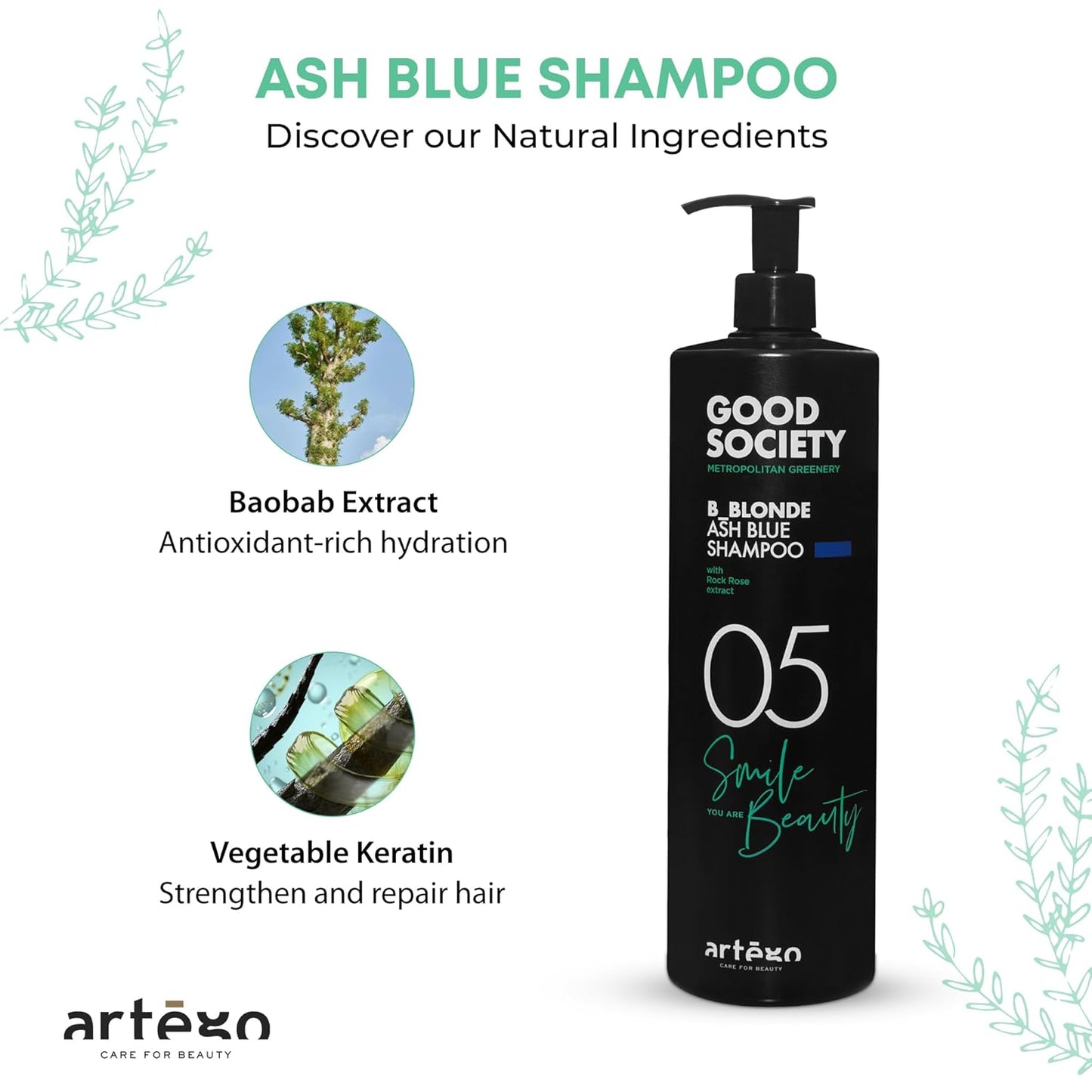 Artègo Good Society B_Blonde Ash Blue Shampoo – Tone Neutralizing Shampoo for Blonde, Bleached & White Hair (33.8 oz)
