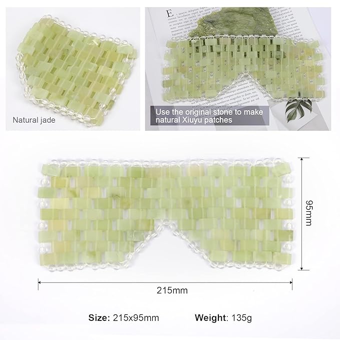 Jade Eye Mask, Facial Cooling Mask with 100% Real Jade for Hot & Cold Therapy to Reduce Wrinkles, Puffiness, Migraines, and Anti-Aging