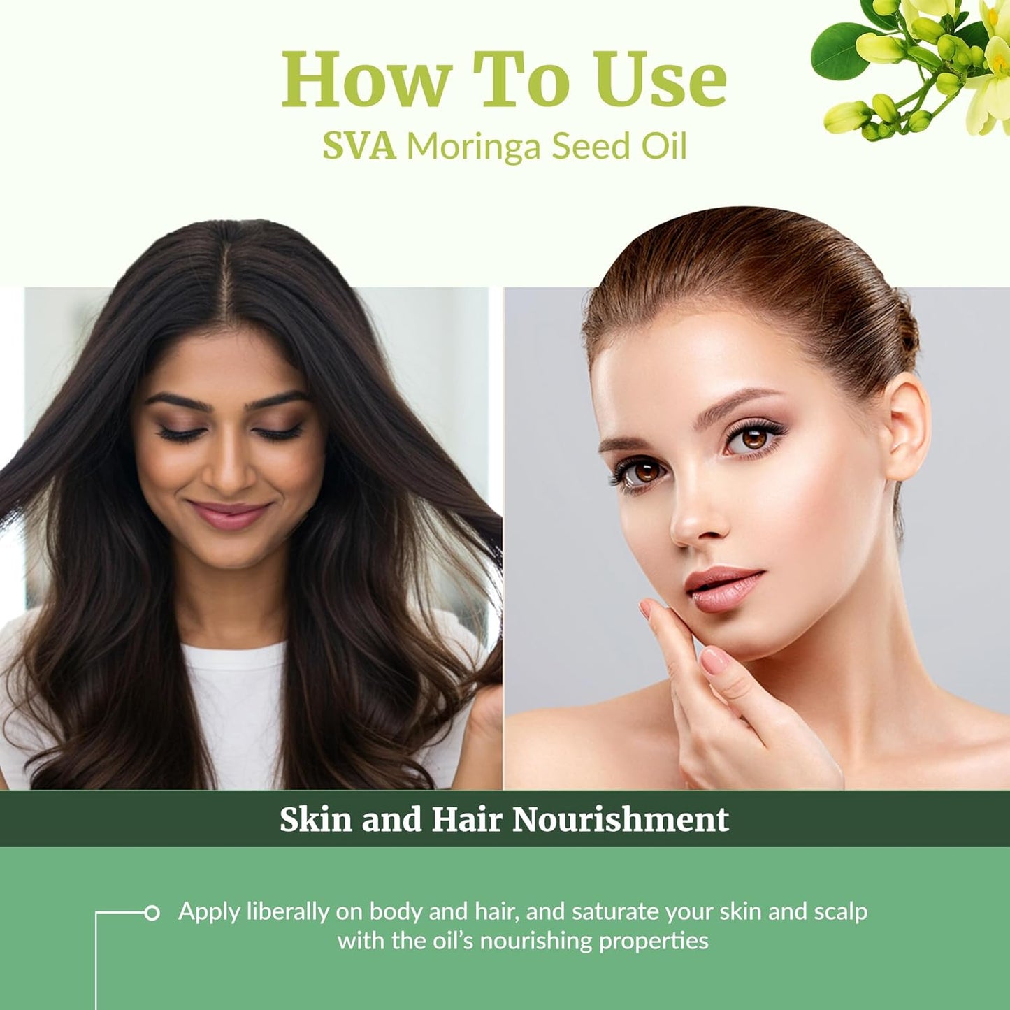 SVA Moringa Seed Oil - 4 Fl Oz – 100% Natural Cold Pressed Moringa Oil - for Face, Skin Care, Hair Care, Scalp Massage & Body Massage – Carrier Oil with Dropper