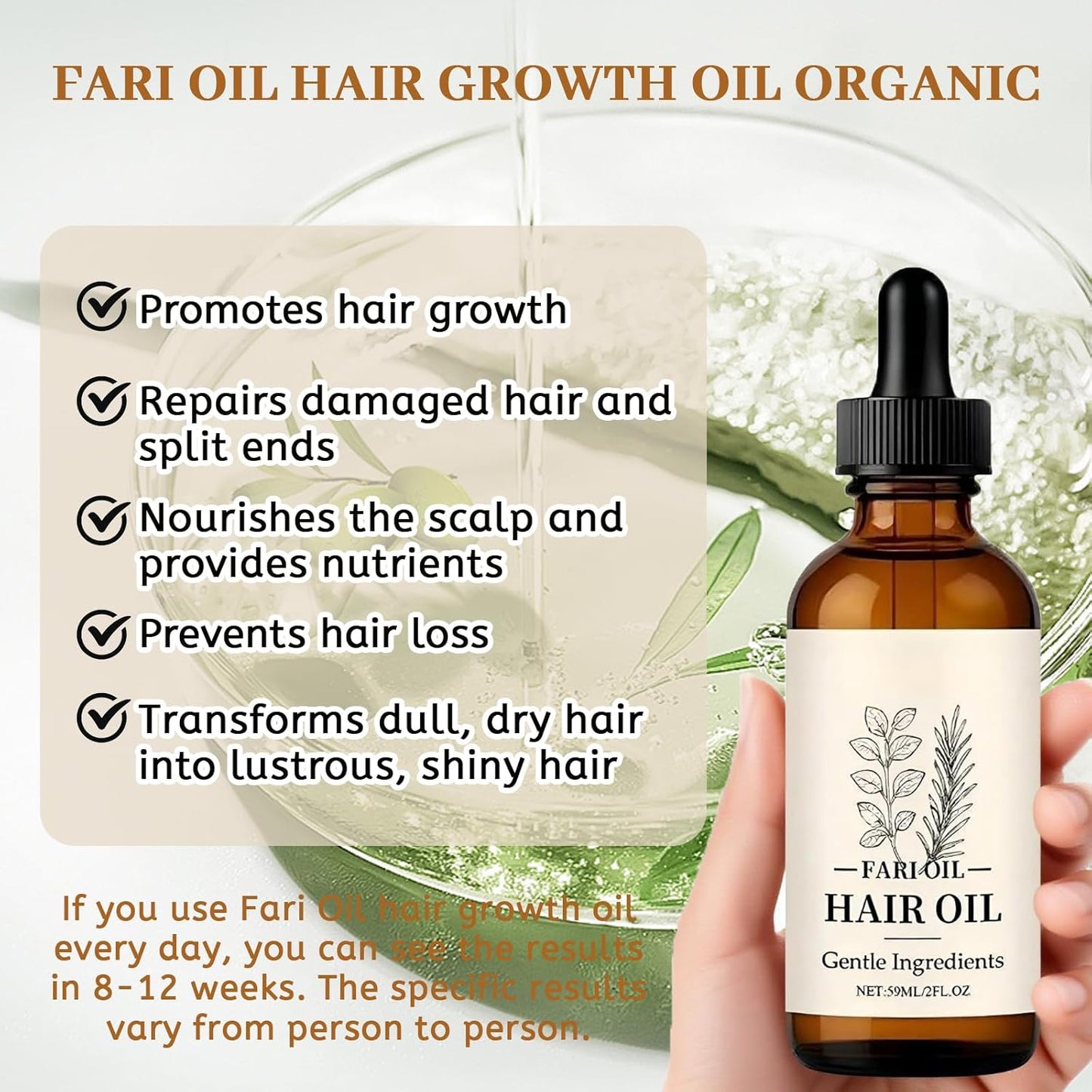 Hair Growth Oil, Botanical Scalp Oil with Herbal Infusion, Nourishes Damaged Hair, Prevents Hair Loss, Plant-Based Formula for All Hair Types – 2oz (1PCS)