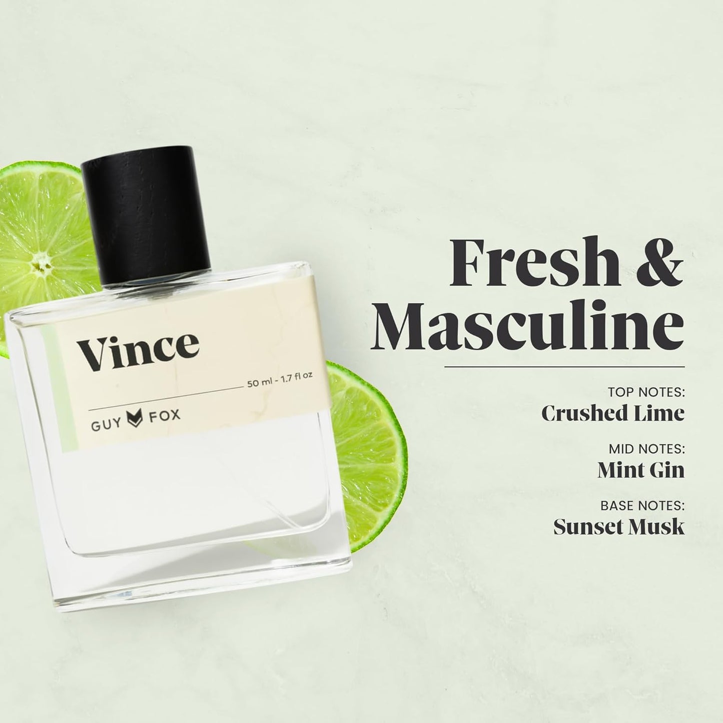 GUY FOX - Vince - Cologne For Men | Crushed Lime, Mint Gin, Sunset Musk | Fresh, Masculine Men's Cologne | Men's Fragrance | 1.7 Fl Oz