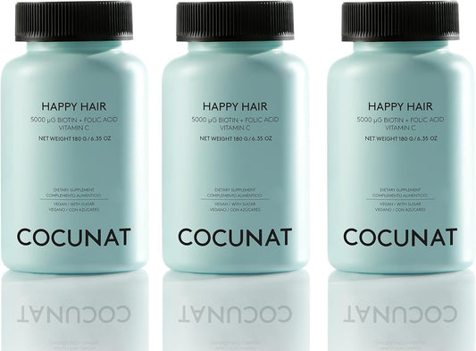 COCUNAT - Pack 3 Months Happy Hair - Vitamins to Strengthen, Stimulate Growth and Prevent Hair Loss - Fine and Damaged Hair - 5,000 mcg of Biotin - Results in 6 Weeks - 180 Gummies