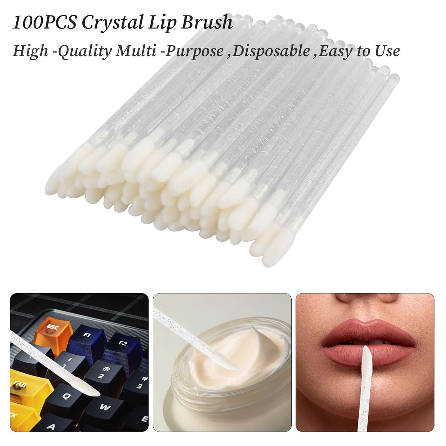 myaokue-up 300 PCS Multicolor Cosmetic Brush Set - Eyelash Extension & Lipstick Application - Soft Synthetic Fiber Bristles - Plastic Handle