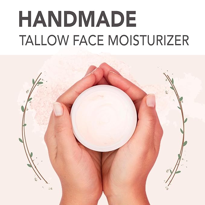 Beef Tallow for Skin | 100% Grass Fed Handmade Tallow Face Moisturizer | Face & Body | Whipped Moisturizer | 100% Natural Tallow Balm | No Parabens | Sensitive & Dry Skin, Eczema, Psoriasis