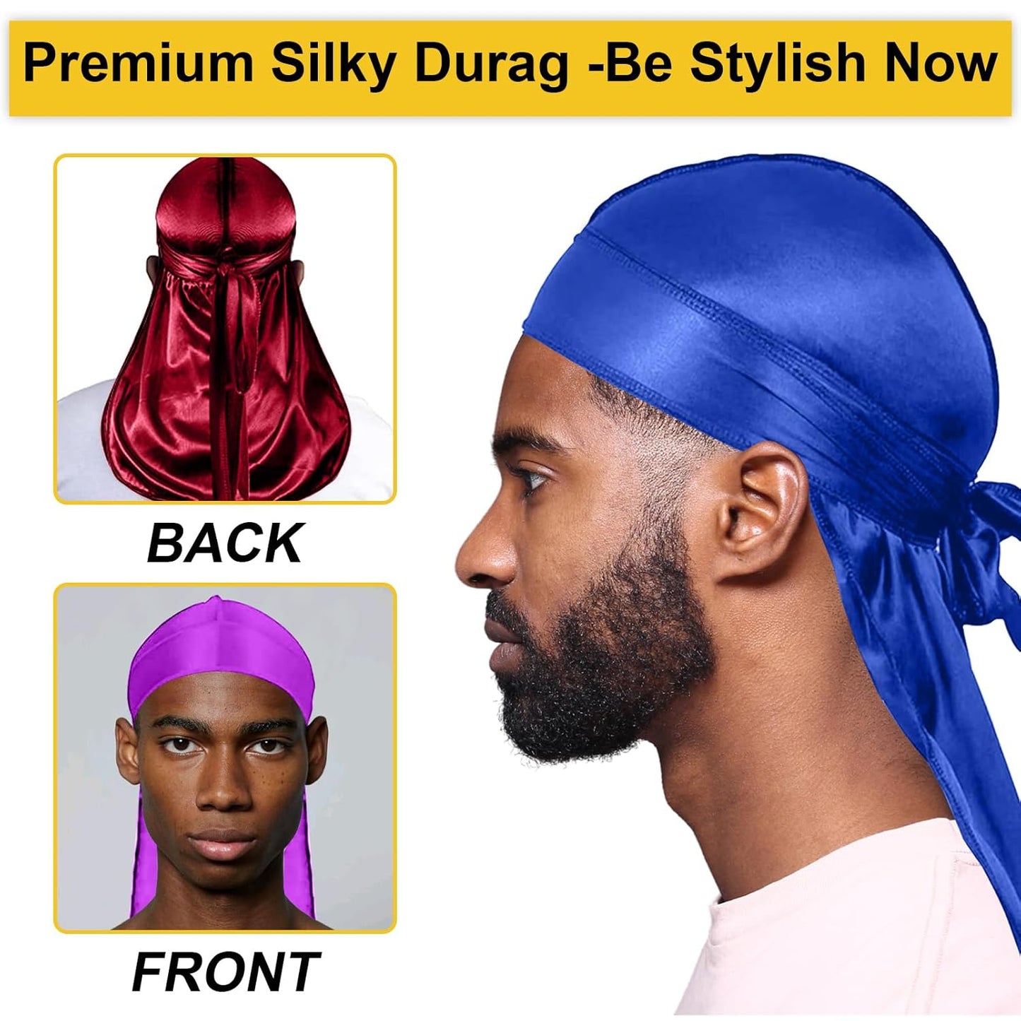 Silky Durags for Men Wave Pomade Strong Hold Easy Wash 360 Wave Training Hair Cream, Waves Grease for Men Promotes Layered Waves Silky Satin Durag Extra Long Tails Wave Brushe Silky Durag Wave Cap Set
