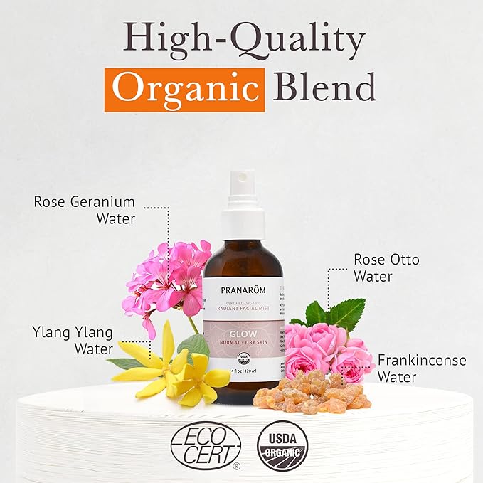 Facial Mist (4oz / 120ml) - 100% Pure & Natural Essential Oil Facial Mist for Dry Skin Hydration & Toning (Glow (Dry Skin))