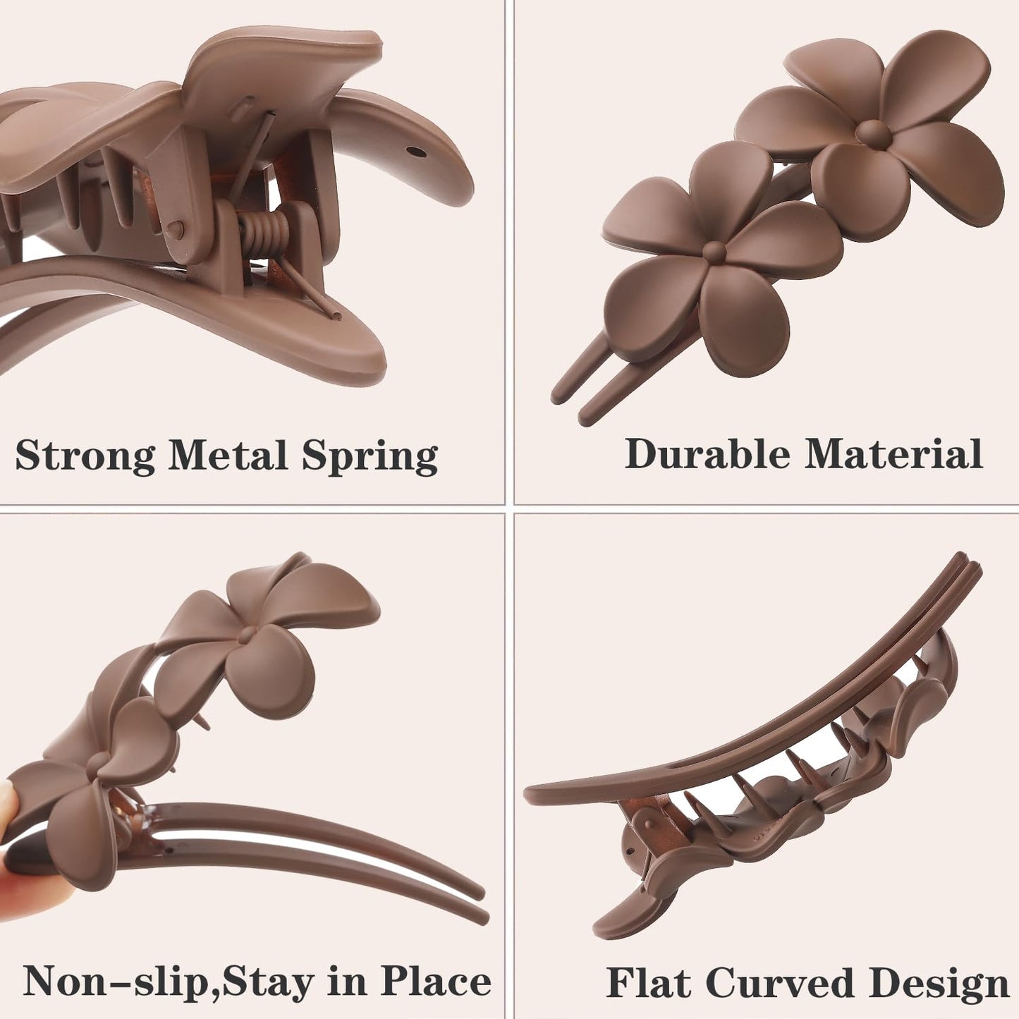 5 PCS Flat Hair Clips, Medium Lay Flat Claw Clips for Women Girls, 2 Styles Stylish Matte Non-slip Hair Claws for Thick Thin Hair(Brown&Grey)