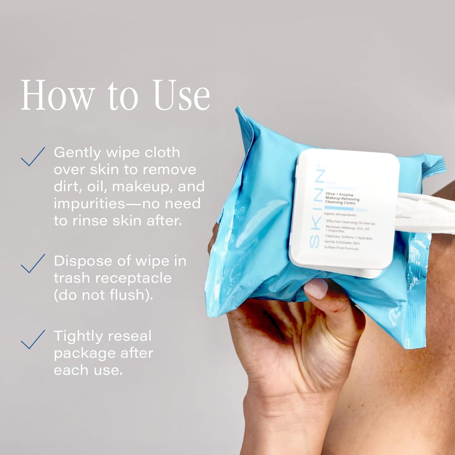 SKINN Facial Cleansing Makeup Remover Wipes - Hydrating Makeup Removing Cloths for Waterproof Mascara, Makeup, Oil, & Dirt - Disposable Face Towelettes that Gently Exfoliates, Cleanses, & Softens Skin