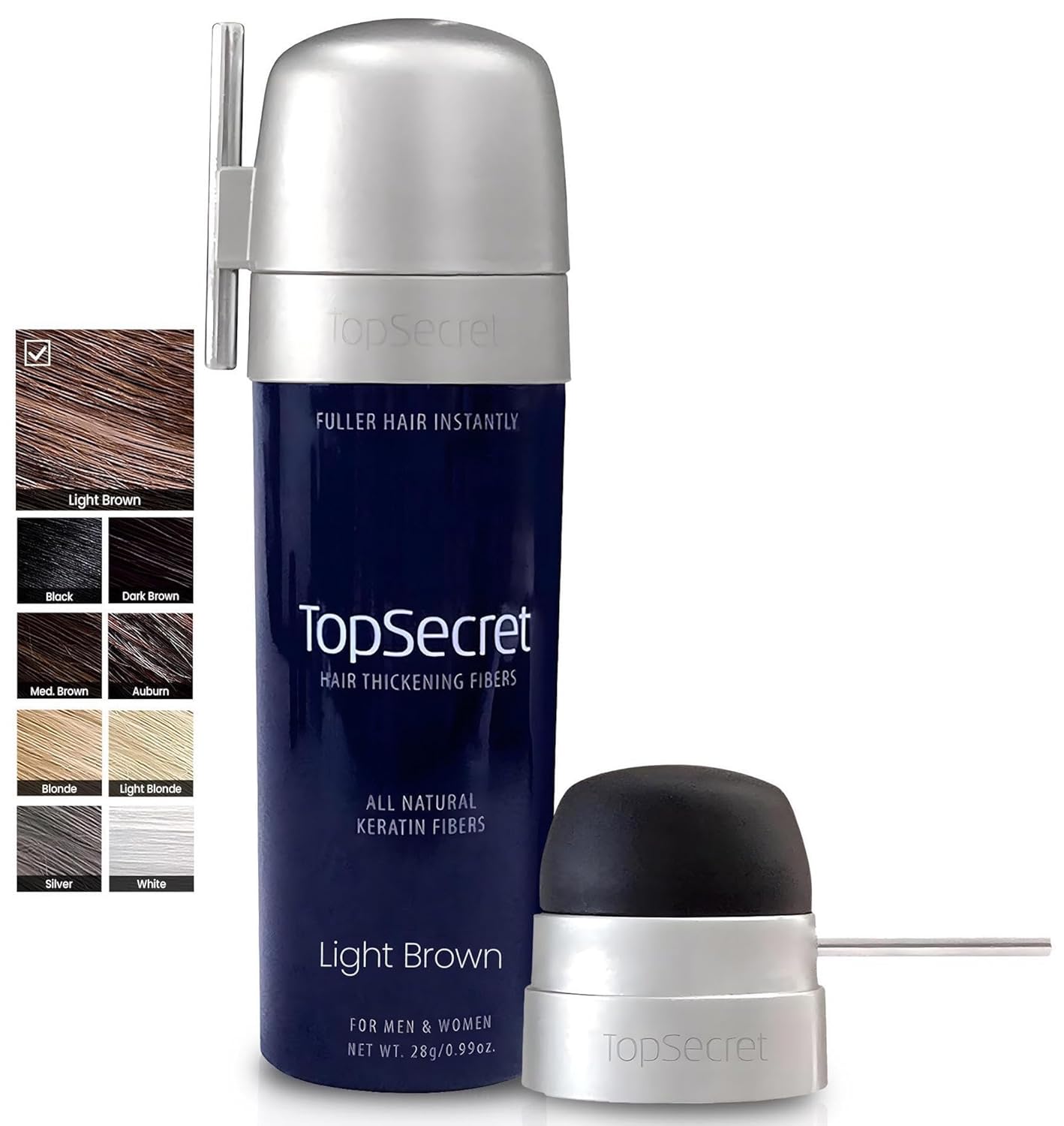 Top Secret Hair Thickening Building Fibers Applicator Included - Undetectable & Natural Hair Filler for Men & Women - Instantly Fill In Thinning Hair - Weather & Sweat Resistant (Light Brown, Large)