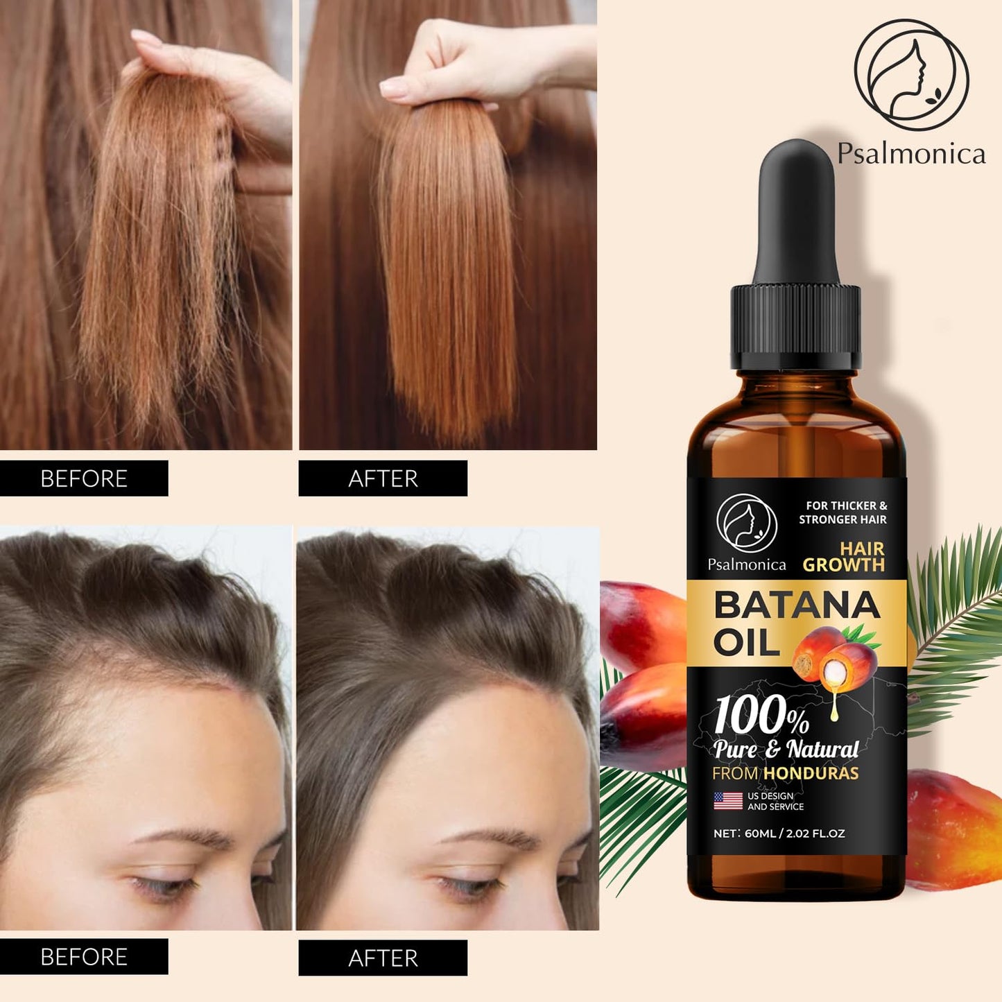 Hair Growth Serum: Rosemary Batana Castor Oil Rice Water Biotin Hair Oils for Hair Growth - Hair Growth Thickening Product - Hair Loss Treatments for Women Men(1.99fl oz)