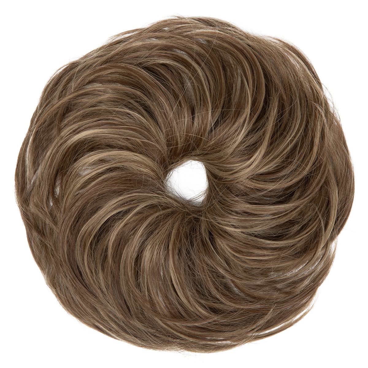 CJL HAIR Large Messy Bun Hair Piece Wavy Curly Scrunchies Synthetic Chignon Ponytail Hair Extensions Thick Updo Hairpieces for Women Brunette/Ash Blonde