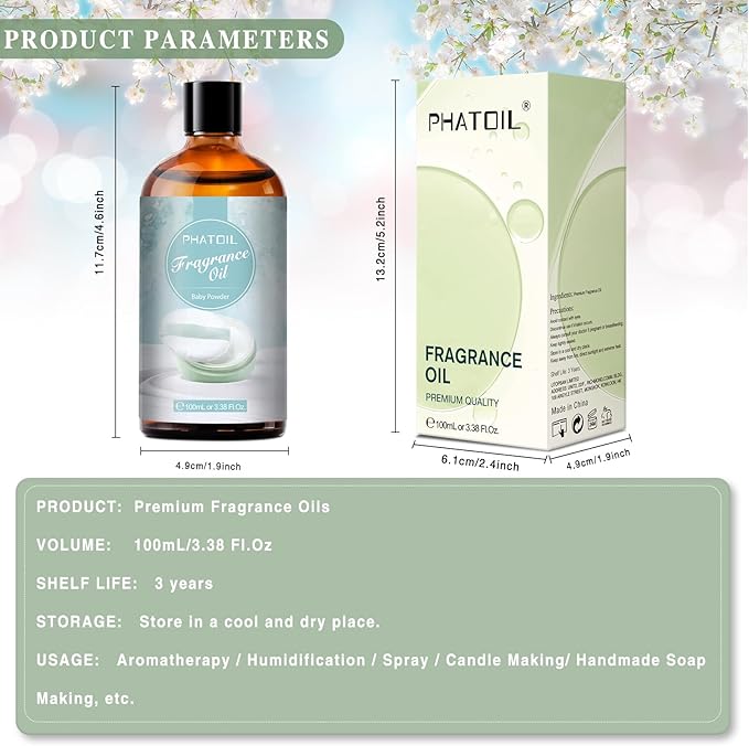 3.38FL.OZ Baby Powder Fragrance Oils for Aromatherapy, Essential Oils for Diffusers for Home, Perfect for Diffuser, DIY Candle and Soap Making, DIY Scented Products - 100ml