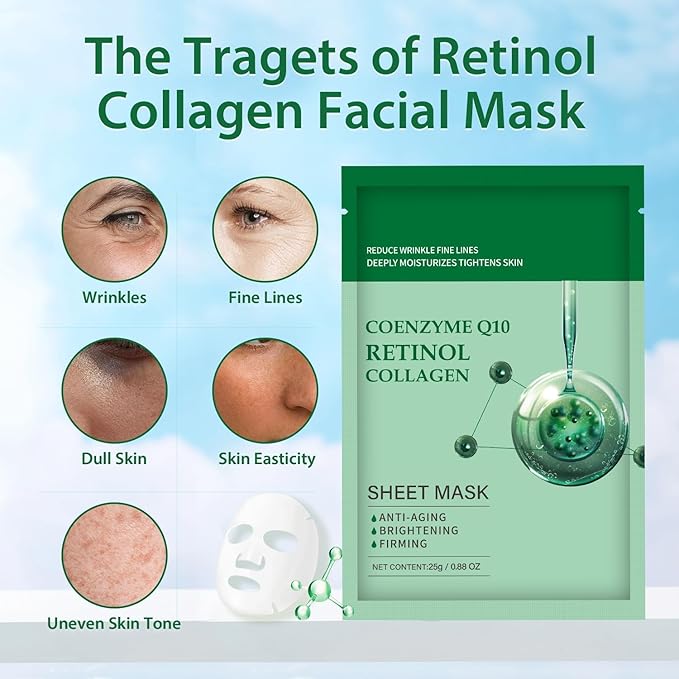 Deep Collagen Face Mask 10 Pack, Overnight Collagen Anti Wrinkle Lifting Mask, Hydrating Mask and Pore Minimizer for Face - Korean Skin Care (Collagen Face Mask)