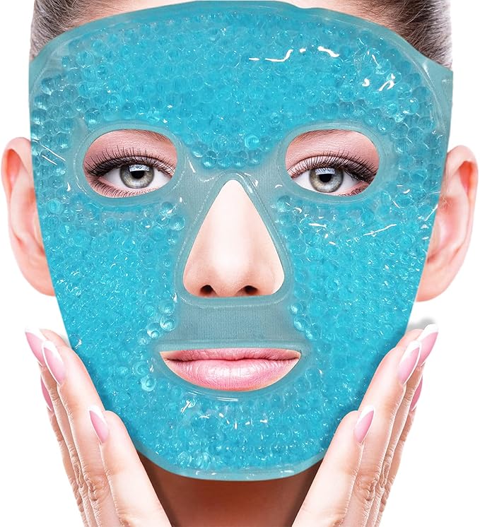 ZNÖCUETÖD Bundle of Cooling Face Mask Ice Face Mask for Puffy Face and Microwaveable Heat Eye Mask for Dry Eyes, Puffy Eyes with Lavender & Flaxseed