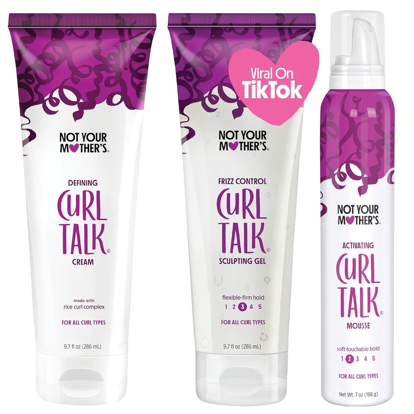 Not Your Mother's Curl Talk Defining Cream, Frizz Control Styling Gel, & Curl Activating Mousse (3-Pack) - 9.7 oz Each - Maximize Definition & Control Frizz - For All Curly Hair Types