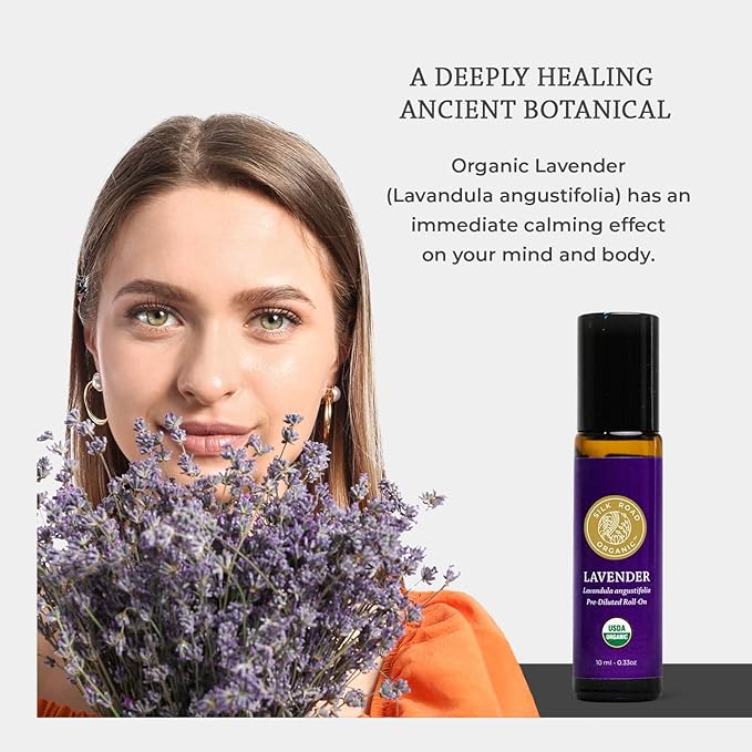 Silk Road Organic Lavender Essential Oil Roll On, Lavandula Angustifolia, 100% Pure USDA Certified Aromatherapy for Calming, Relaxation & Skin - 10 ml Roller - Always Pure, Always Organic