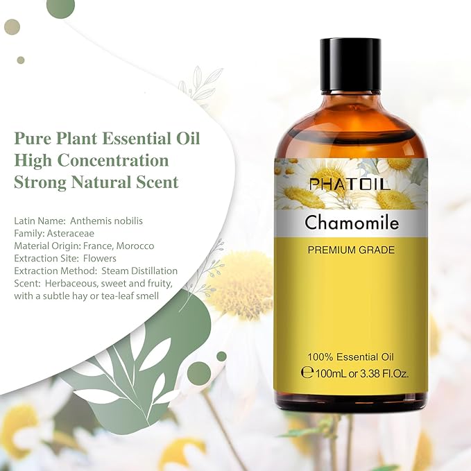 100ML Chamomile Essential Oil - 3.38FL.OZ Essential Oils for Diffusers for Home - Chamomile Oil Aromatherapy Oils with Glass Dropper