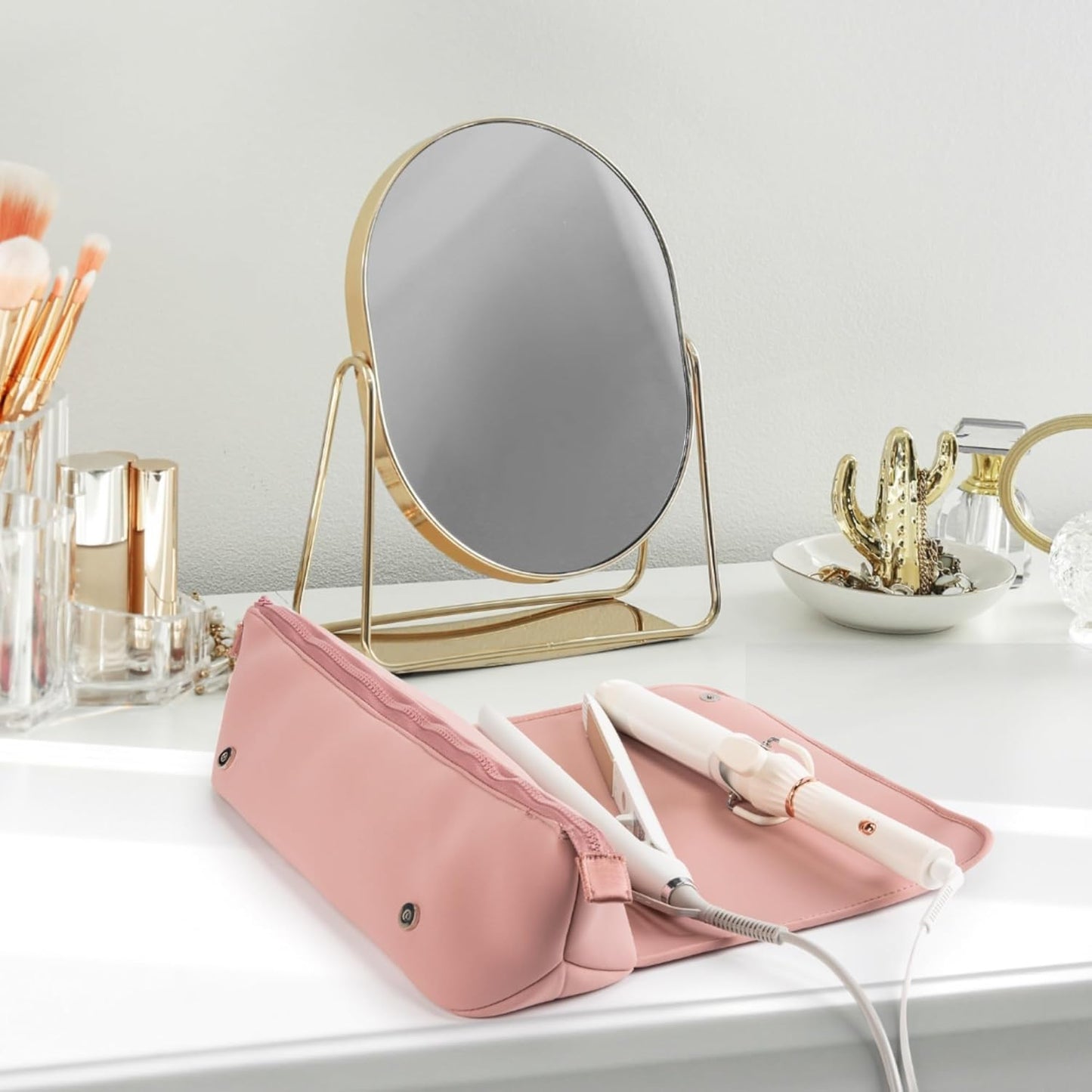 BAREFOOT CARIBOU Hair Tools Travel Bag and Heat Resistant Mat for Flat Irons, Straighteners, Curling Iron, and Haircare Accessories, 2-in-1 design, with Interior Pockets, Portable Organizer