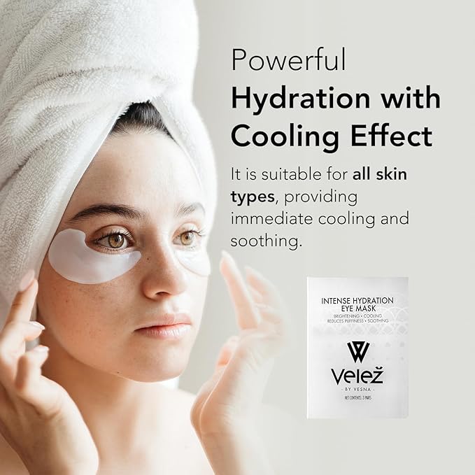 Velez Intense Hydration Under Eye Masks - Helps with Puffiness & Ultra Hydrating, Cooling Eye Mask Patches for a Brightening Effect (3 Pairs)