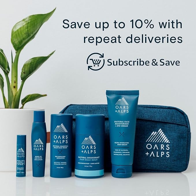 Oars + Alps Ultimate Oarsman Skin Care Kit for Men, Includes Face Wash, Eye Roller, Deodorant, Lip Balm, Moisturizer, and Travel Bag, TSA Friendly, 5 Items Total