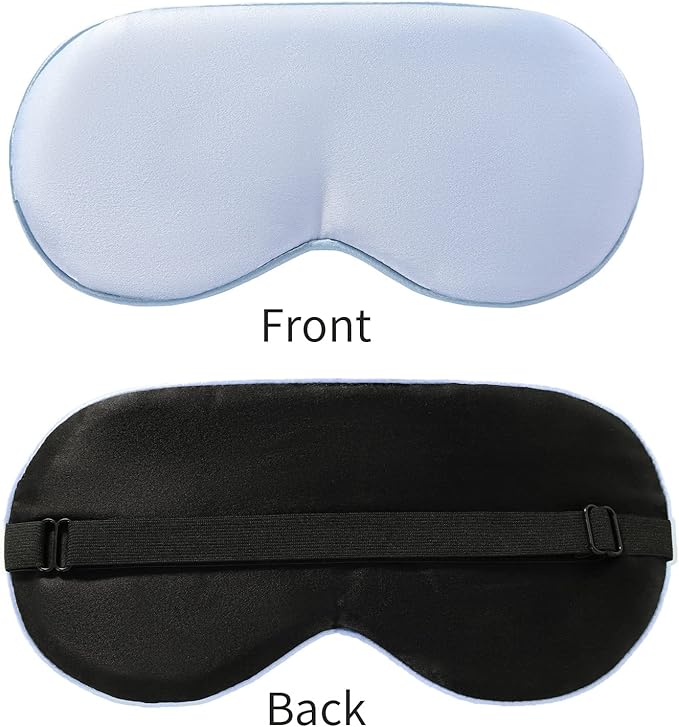 2-Pack 100% Real Natural Silk Eye Mask, Silk Sleeping Mask, Shade Puffy Eye Gift with Adjustable Straps, Sleep Eye Mask, SHJINJU Eye Mask Shade (Black and Light Blue)