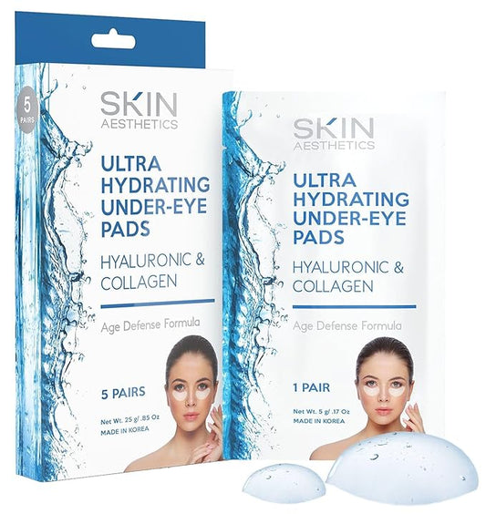 Hyaluronic & Collagen Under Eye Patches - Reduces Puffiness, Eye Bags & Wrinkles, Ultra Hydrating - Dermatologist Tested Korean Skincare - Clean Beauty, Cruelty-Free - 5 Pairs