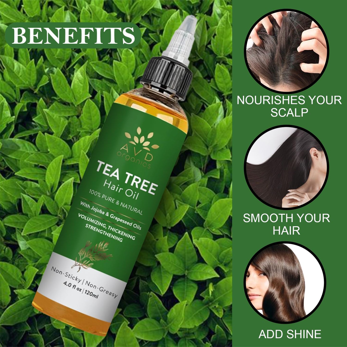 Tea Tree Oil for Hair 4.05 fl oz | With Jojoba & Grapeseed Oils | Soothes Itchy Scalp & Fights Dandruff | Moisturize Skin Strengthen Hair | Ideal for Both Men and Women | 4.05 fl oz