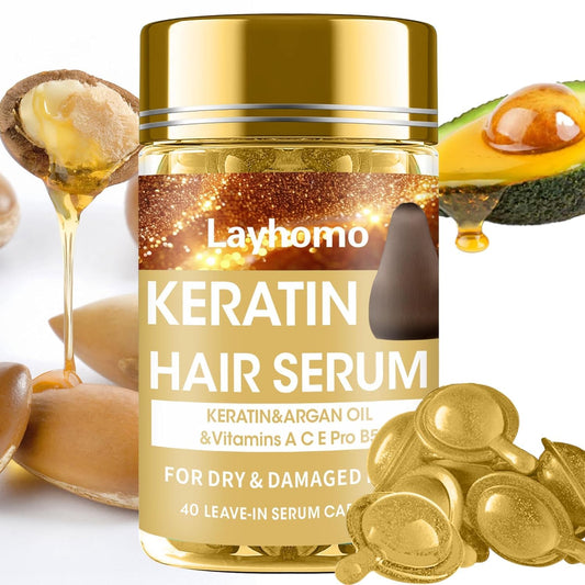Keratin Hair Treatment Serum,Hair Oil Treatment for Dry Damaged Hair,Hair Oil Capsules with Keratin,Argan Oil-Leave-in Anti Frizz Conditioner with Vitamins A, C, E & B5- No Rinse for All Hair Types