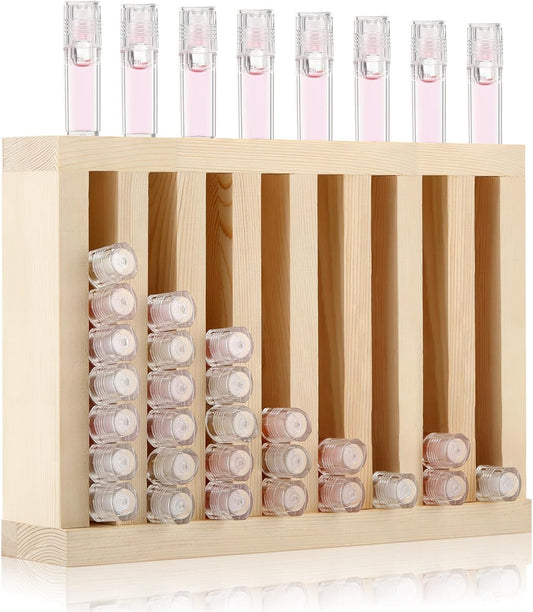 Wooden Lipsticks Holder 0.7 inch Lip Balm Tube Holder Lip Gloss Organizer Display Wood Lipsticks Tube Tower Organizer for Market Craft Booth Room Display (8 Slot)