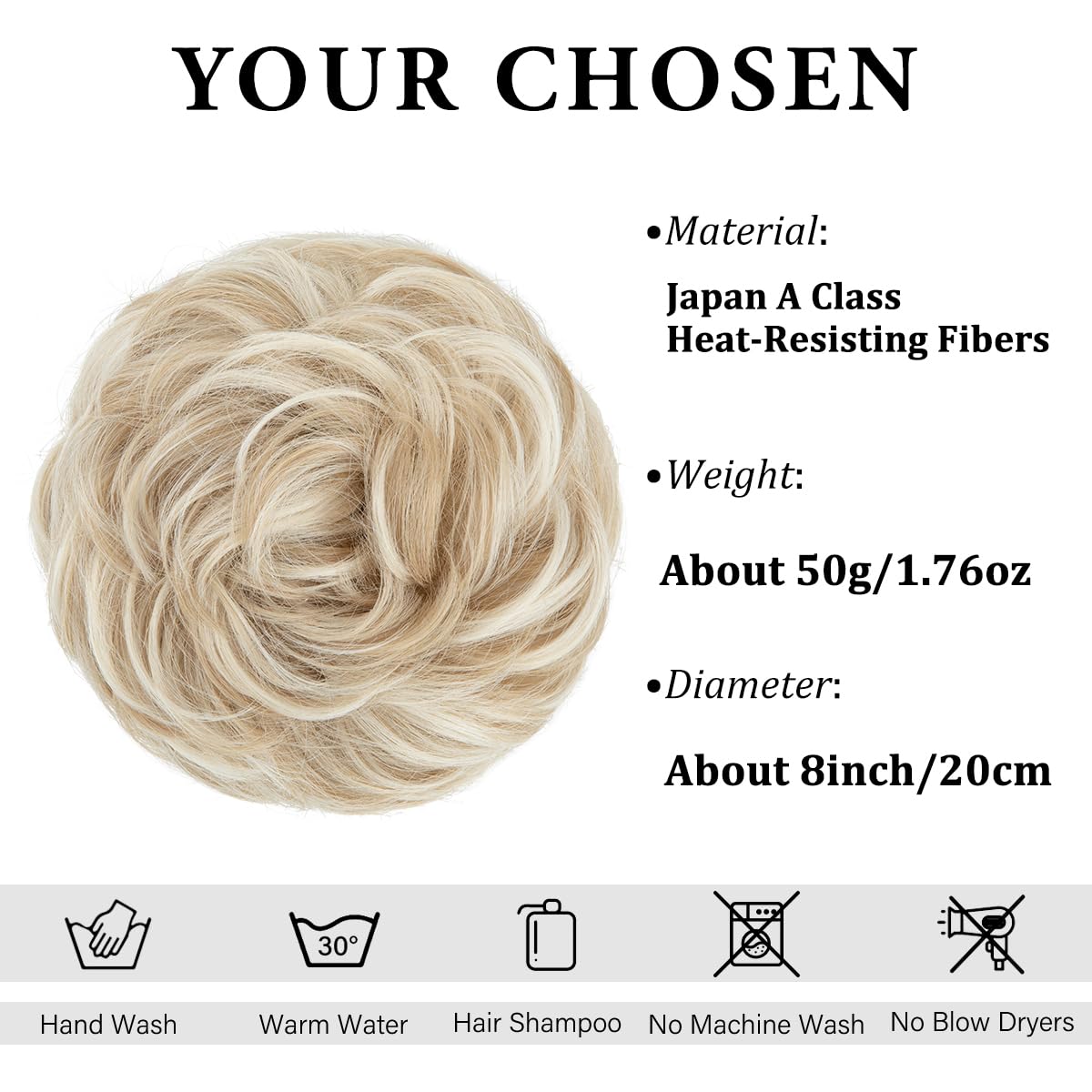 CJL HAIR Large Messy Bun Hair Piece Wavy Curly Scrunchies Synthetic Chignon Ponytail Hair Extensions Thick Updo Hairpieces for Women Cream Blonde