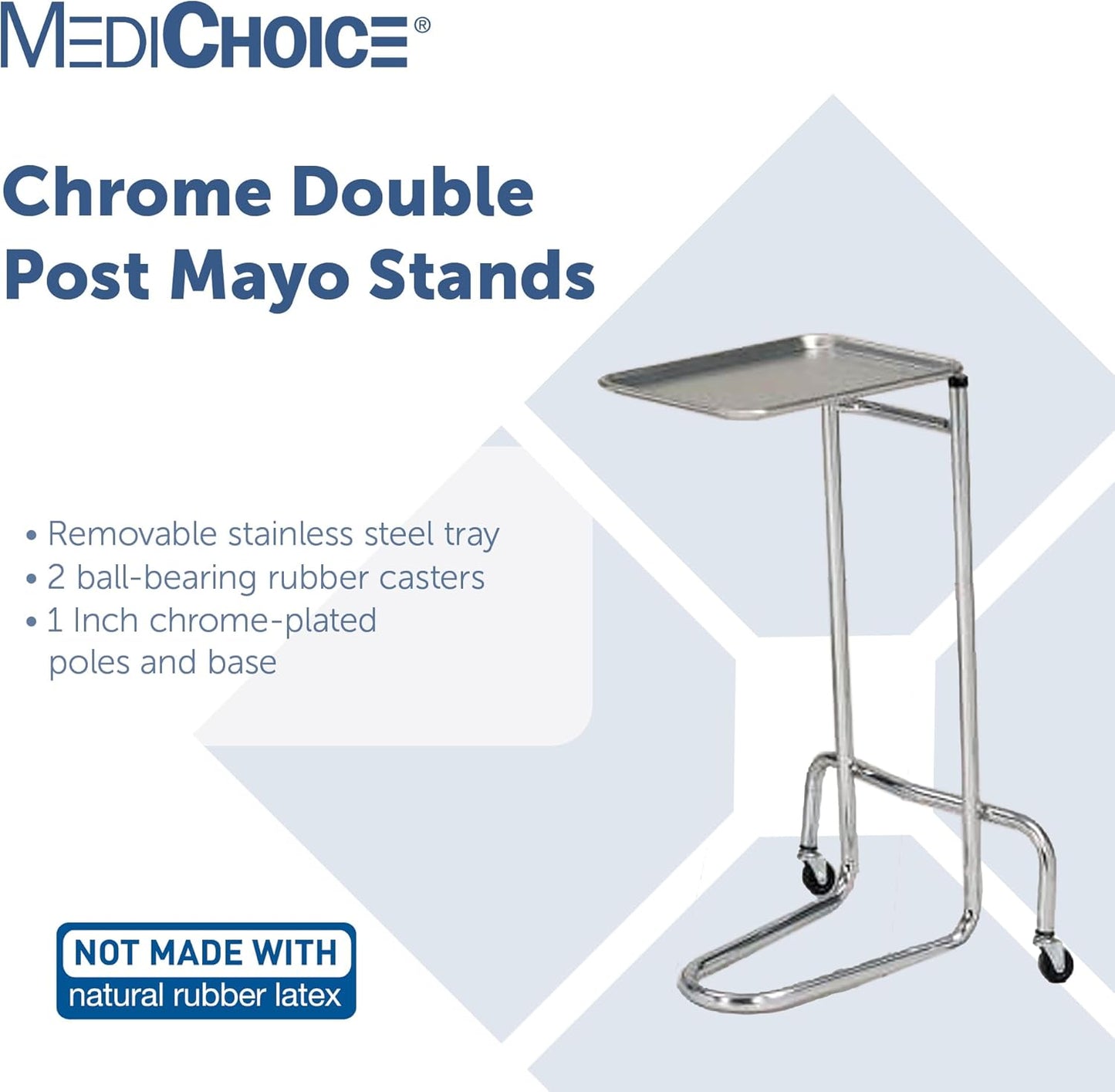MediChoice Mayo Portable Adjustable Tray Steel Premium Instrument Stand Medical Dental Salon Tattoo Esthetician Mobile Service Cart Table Station Height 34-54 Inch MAYO1201