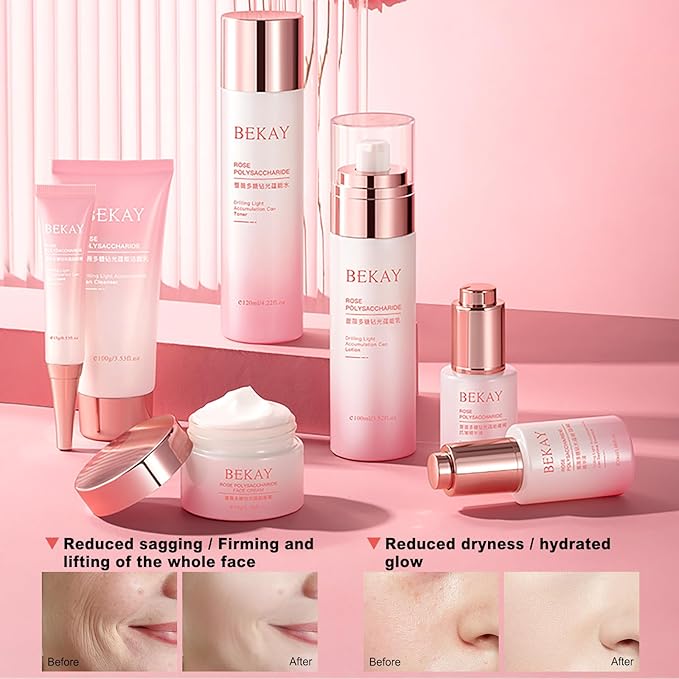 O'KADY Rose Polysaccharide Glow Hydration Skin Set,7-Piece Hydrating Skincare Set for Anti-Aging & Moisturizing,Pamper Gifts for Women,Valentine Birthday Mother's Day Gifts for Wife Mom Teenage Girls
