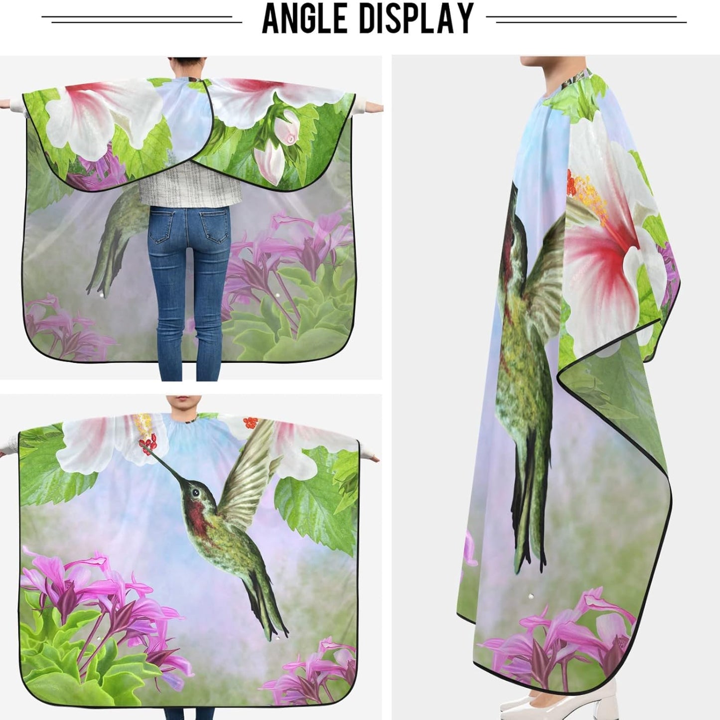 visesunny Barber Cape Spring Flower Bird Polyester Hair Cutting Salon Cape Apron Anti-Static Haircut Water-Resistant Shaving Cloth Beard Shaving Bib Hairdressing Cape