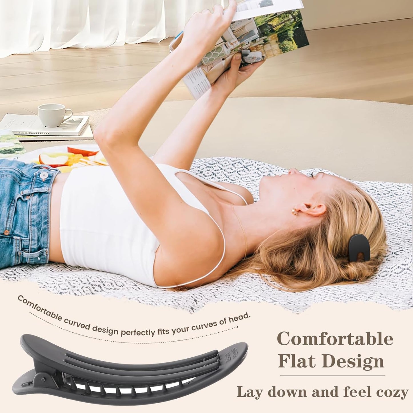 5 Pcs Flat Hair Clips, Large Lay Flat Claw Clips for Women Girls,Strong Hold Non-slip Matte Hair Claws for Thick Thin Hair(Black&Tortoise)