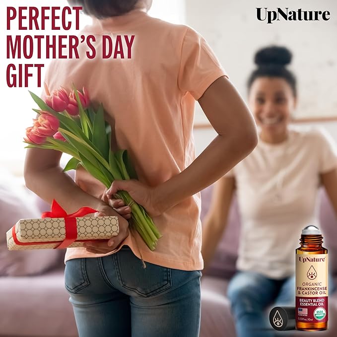 UpNature Beauty Essential Oil Blend Roll On - 100% Organic Castor Oil & Frankincense for Face - Wrinkles Dark Circles Under Eye Roller Ball Rollerball