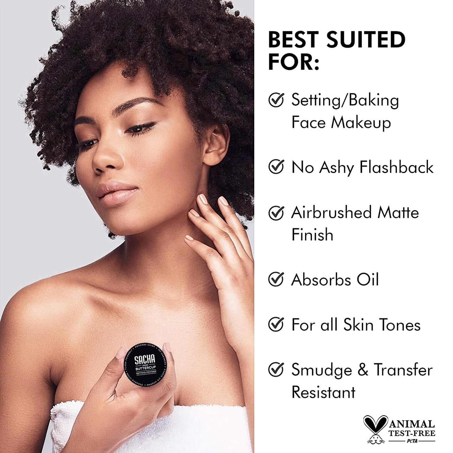 Sacha BUTTERCUP Rosé Mini Setting Powder. No Ashy Flashback. Blurs Fine Lines and Pores. Loose, Translucent Face Powder to Set Makeup Foundation or Concealer. For All Skin Tones, 0.35 oz.