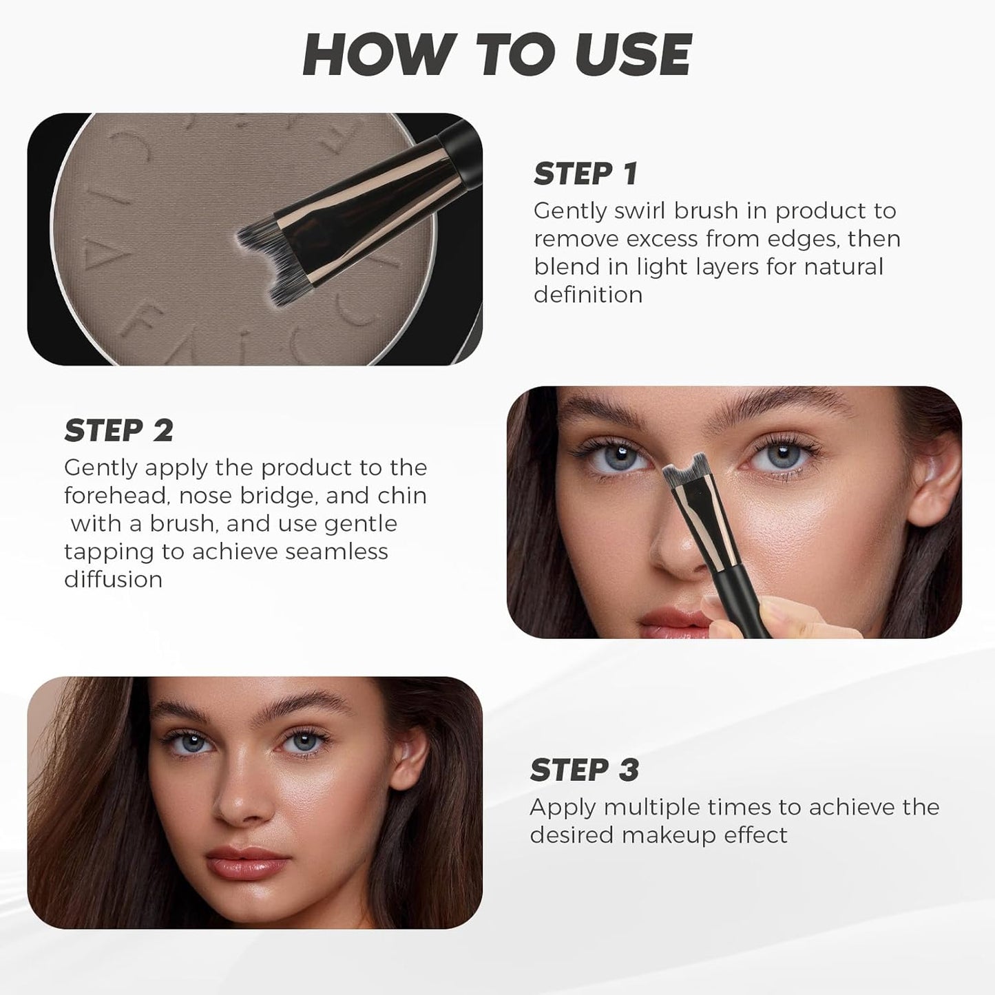 Cool Toned Contour Palette with 2 IN 1 Nose Contouring Brush & Mirror, 【Delicate Texture】【Multi-Purposes & Buildable】【Long Lasting】, Grey Contour Powder Suitable for Cool Toned Fair Skin