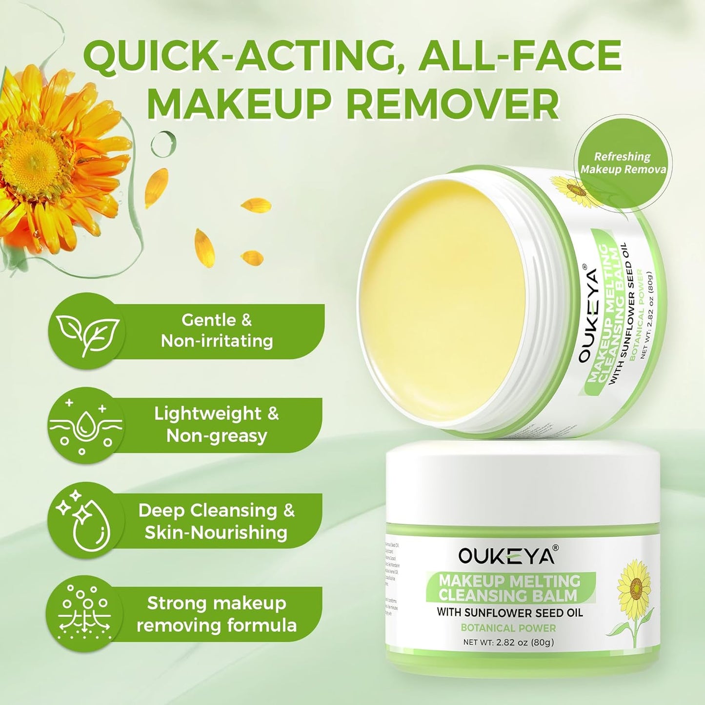 OUKEYA Cleansing Balm - Moisturizing Makeup Remover | Natural Ingredients | Suitable for All Skin Types to Gently Meltaway Mascara, Eyeliner and Makeup |- Gently Removes Dirt & Impurities 80g