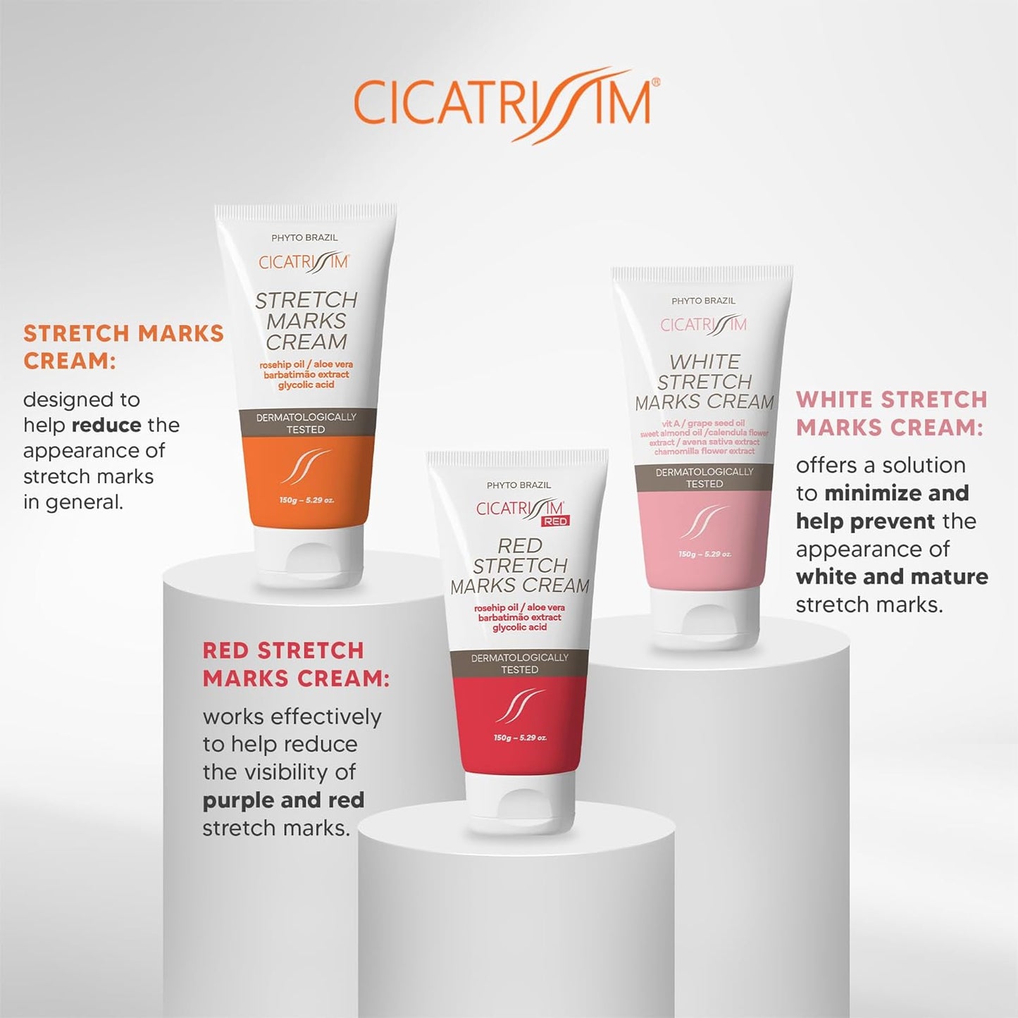 Cicatrissim White Stretch Mark Cream for White and Old Striae - Softens Stretch Marks, Evens Skin Tone, and Firms Skin - All Skin Types - 150g