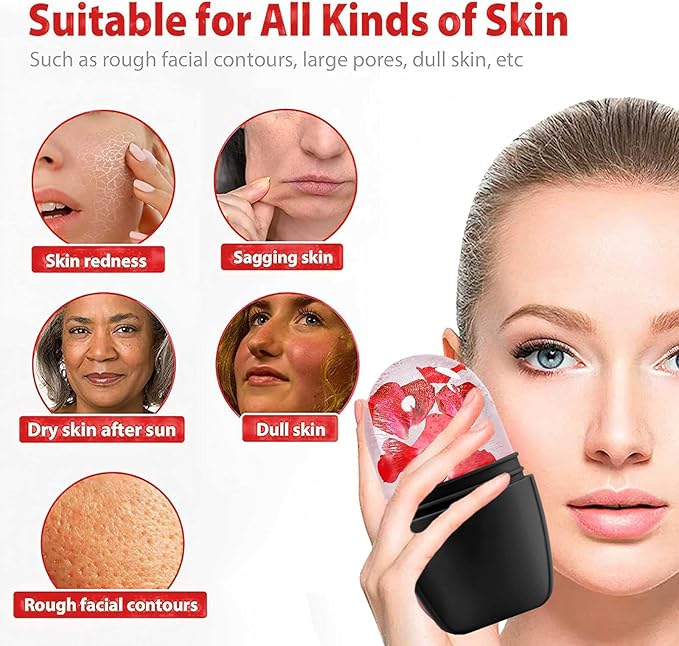 KOGITI Ice Mold for Face & Eye, Beauty Facial Roller, Puffiness Relief Massage Skin Care Tool, Ice Cube Holder (Brush-Black)