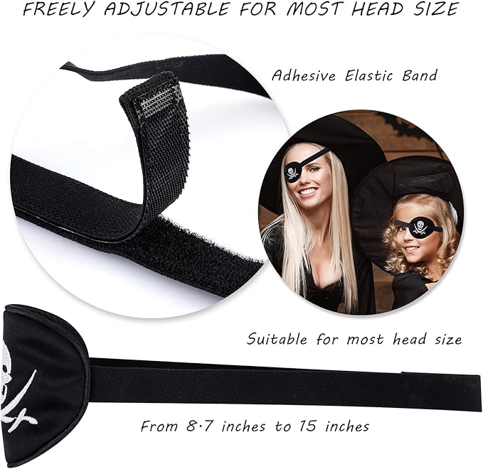 eZAKKA Pirate Eye Patch Skull Crossbone Eye Patch Accessories for Halloween, Eyepatch for Adults Kids for Halloween, Pirate Theme Party, Christmas