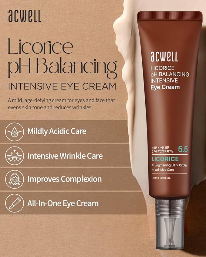 ACWELL Licorice pH Balancing Intensive Anti-Wrinkle Eye Cream 1.01 fl.oz. -For Dark Circles and Puffiness with Peptides and Licorice Water, Anti-aging Face Cream for Men and Women