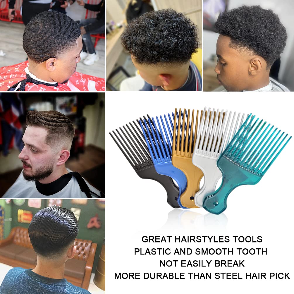 6 Pack Wide Tooth Afro Picks for Curly Hairstyling, 6.3 Inch Plastic Afro Combs for Women and Men (6 Colors)