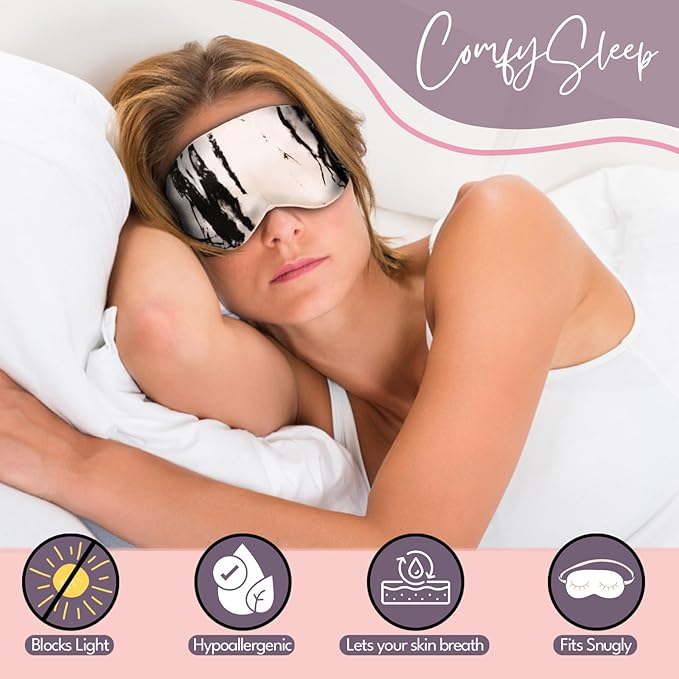 Celestial Silk Mulberry Silk Sleep Eye Mask with Adjustable Elastic Strap (Normal - Adjustable, White Marble)