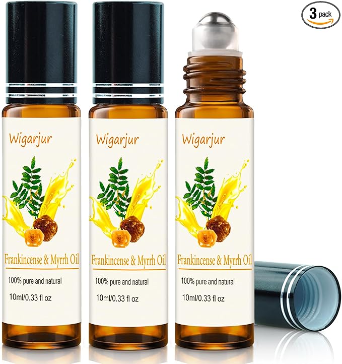 3 PCS Frankincense Essential Oil Blend Oils Roll On, Patchouli, Myrrh, Rosemary Essential Oils, Vitamin C Roller for HIPS, Hands, Shoulders and Legs Skin Care Soothing