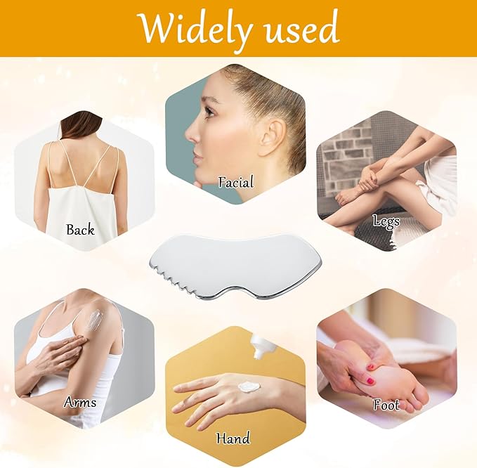 Beauty Gua Sha Facial Tool Stainless Steel Lymphatic Drainage Massager 1Pcs Metal Double Chin Reducer Lip-Shaped Scraping Board Jawline Shaper for Self Care Relaxing Facial Cream Application