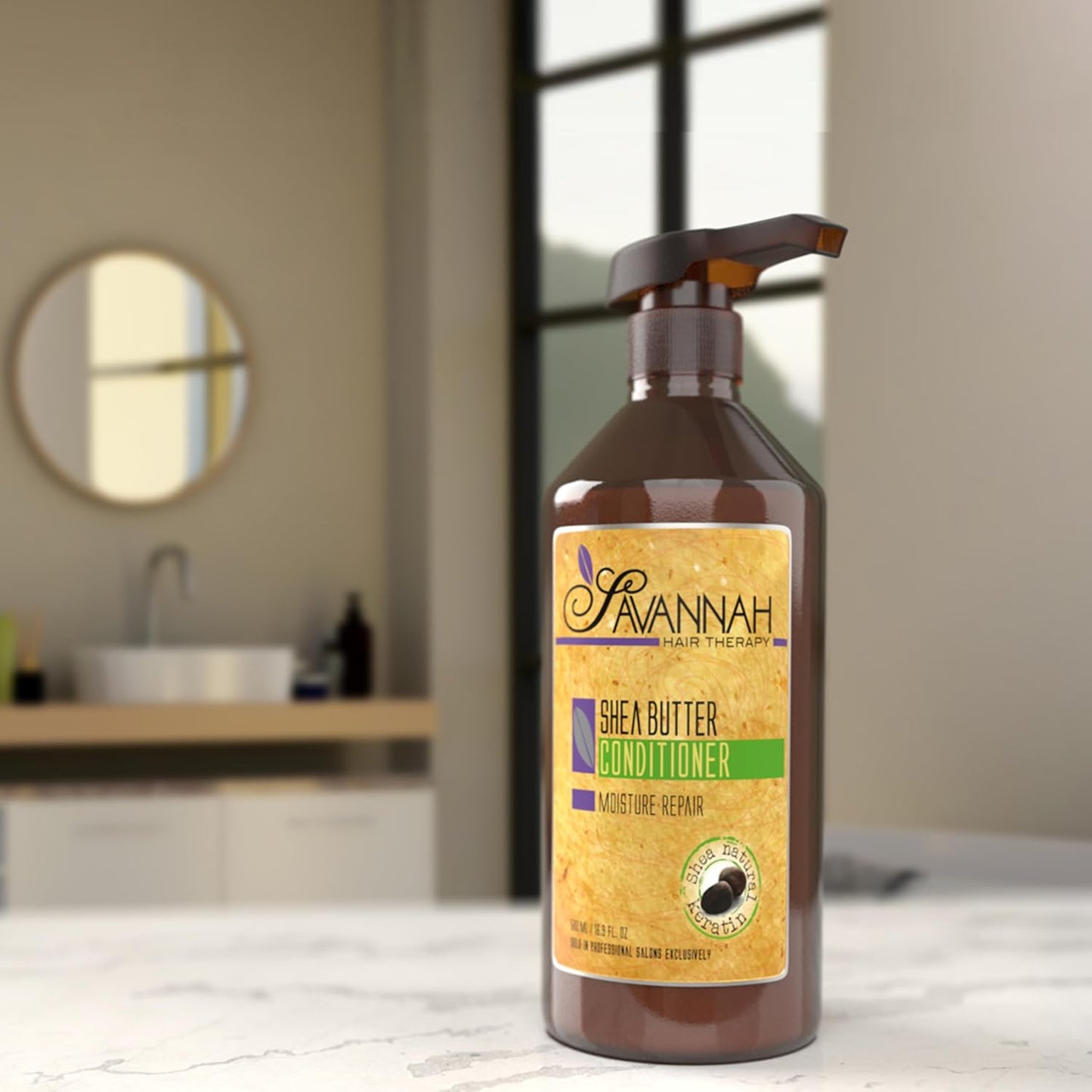 Savannah Hair Therapy Conditioner with Shea Butter & Keratin – Moisturizing, Sulfate-Free Formula for Dry, Damaged or Color-Treated Hair – Professional Salon Care 500 ml (16.9 oz)