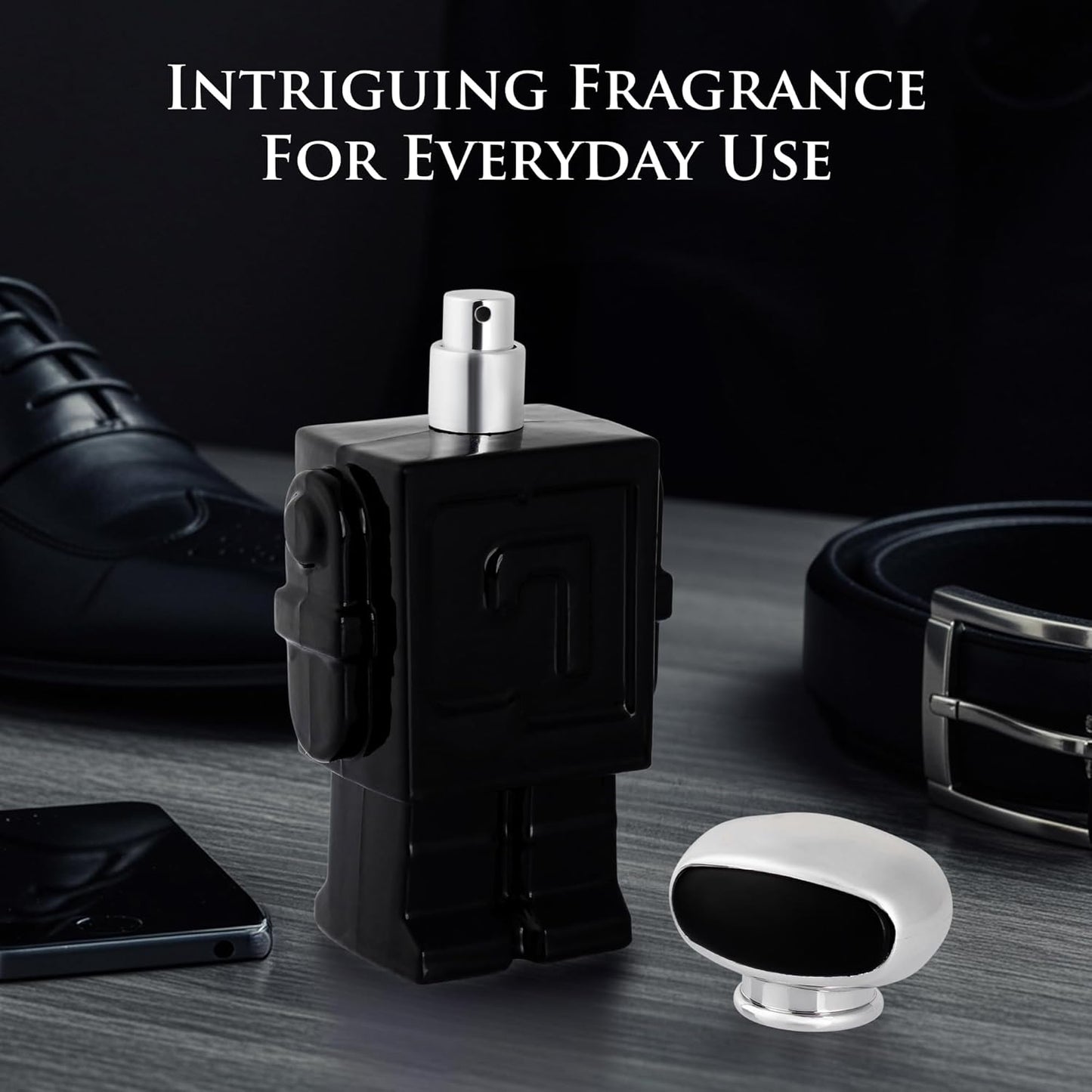 Robot Noir for Men - Fresh Woody Fragrance - Top Notes of Cardamom, Rhubarb, Bergamot & Lemon - base Scents of Vanilla, Tolu Balsam & Haitian Vetiver - Elegant 100ml Bottle, Parfume for Men