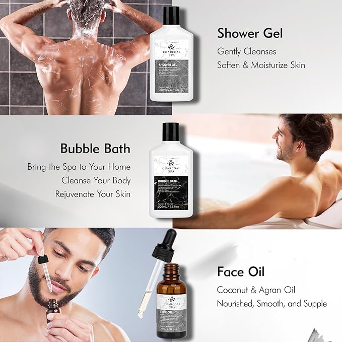 Bath Gift Basket for Men and Women, 23pcs Charcoal Luxury Home Spa Kit for Father and Mother Spa Kit in Cosmetics Bag Father's Day Birthday Gift for Christmas from RA ROSA ACCA